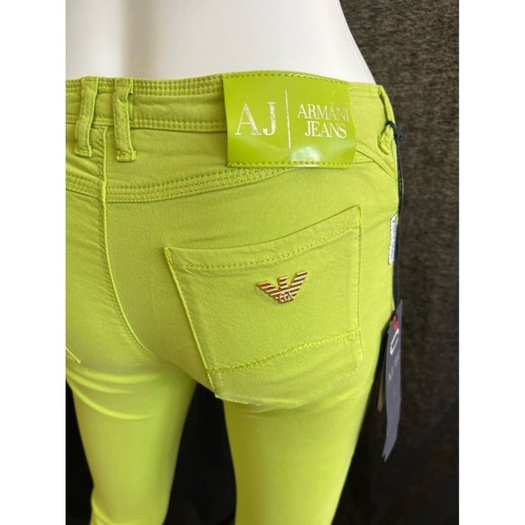 $215 NWT Armani Jeans Women's Lime Green Pants Stretch Skinny Leg Low Rise Sz 27 - Picture 7 of 10